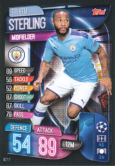 Raheem Sterling Manchester City 2019/20 Topps Match Attax CL #MCY11